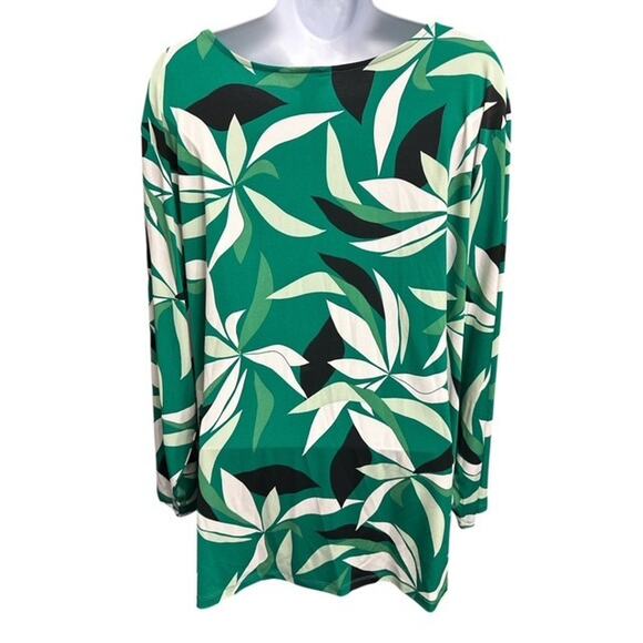 Liz Claiborne 3X Top Green Floral Tropical Winter Weekend Stretch 3/4 Sleeves - Picture 4 of 4